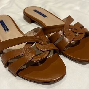 Stuart Weitzman, brown leather sandals, flats, slides, sz 8.5